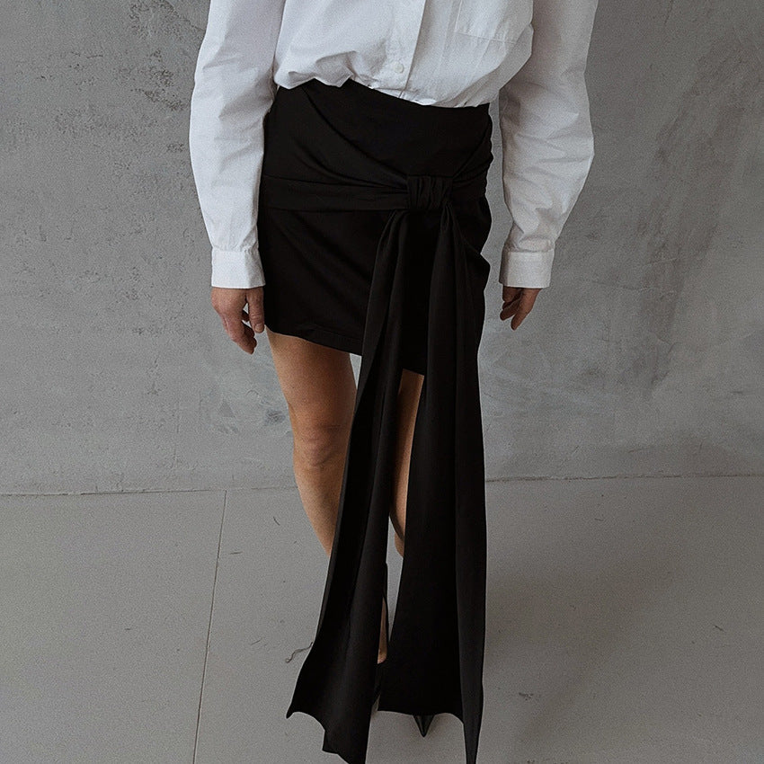 Solid Color Loose Satin Skirt For Relaxed Luxe Style-Theone Apparel