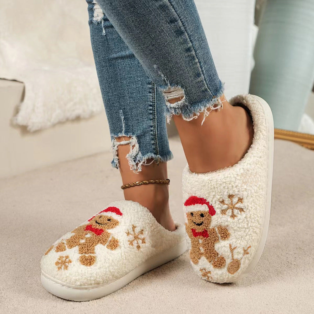 Super Soft Gingerbread Man Fleece Lined Slip On House Shoes-Theone Apparel