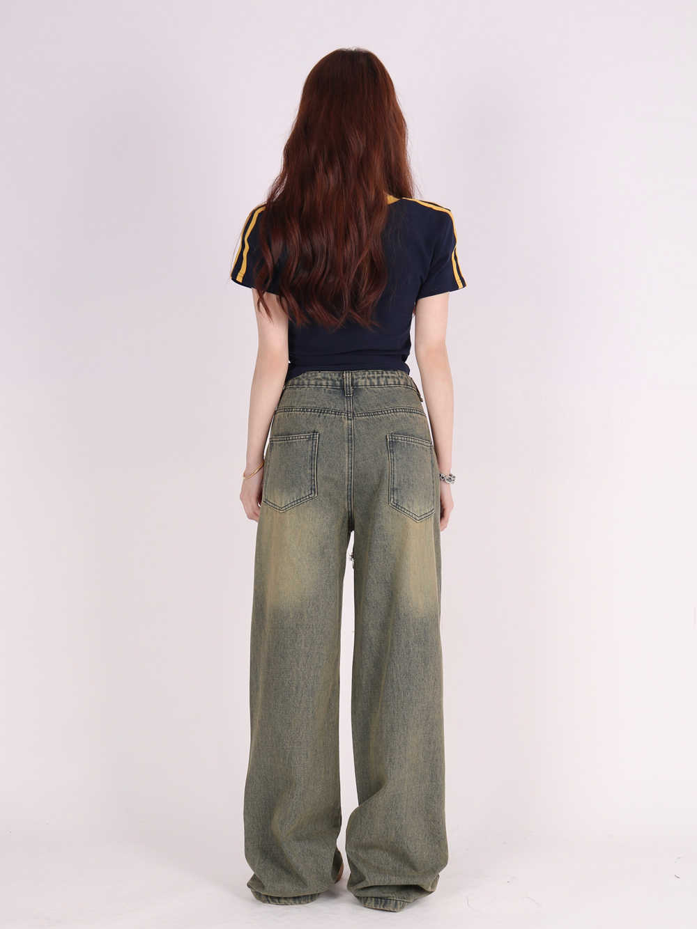Tattered Wide-Leg Jeans with Retro Love Patchwork-Theone Apparel