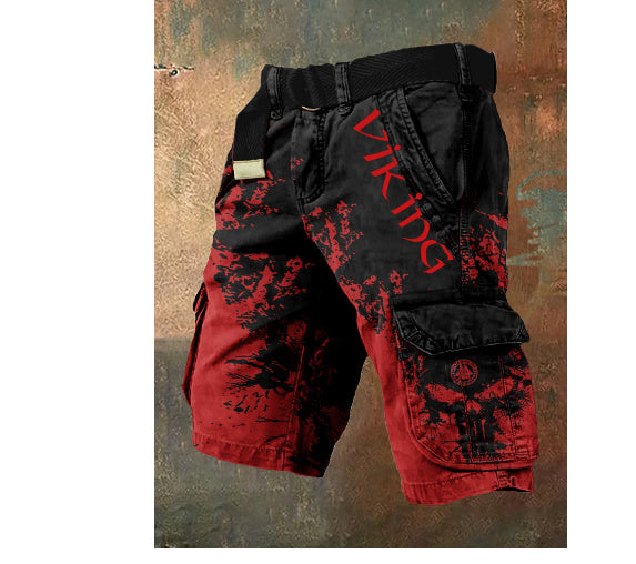 Vibrant Graphic Utility Bottoms with Secure Pocket Storage-Black/Red-Theone Apparel