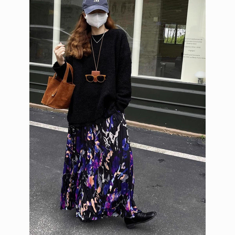 Vintage Crumpled Floral Skirt For Unique Everyday Style-Theone Apparel