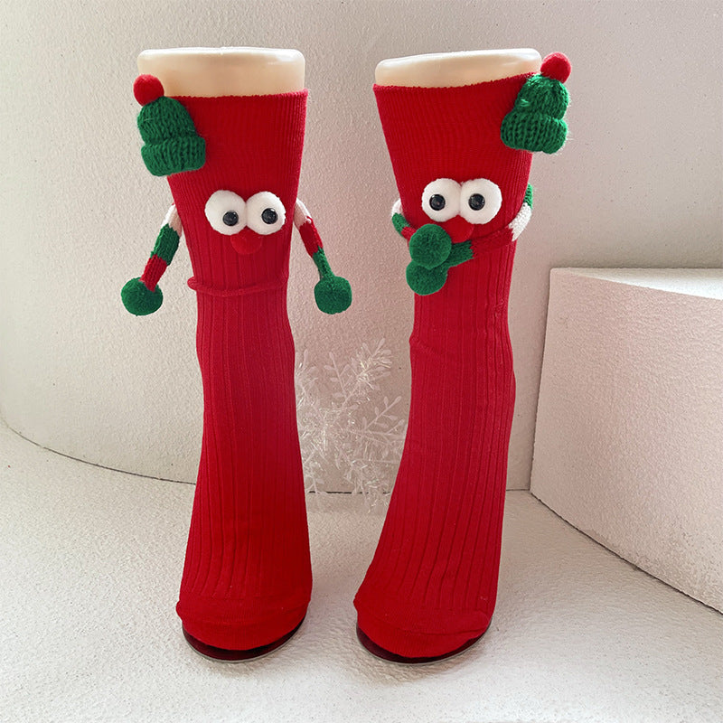 Whimsical Googly Eye 3D Christmas Socks in Red and Green for Kids-Red-Theone Apparel