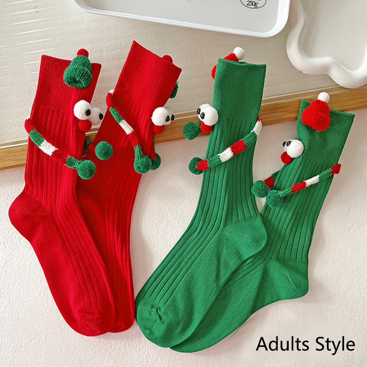 Whimsical Googly Eye 3D Christmas Socks in Red and Green for Kids-Theone Apparel