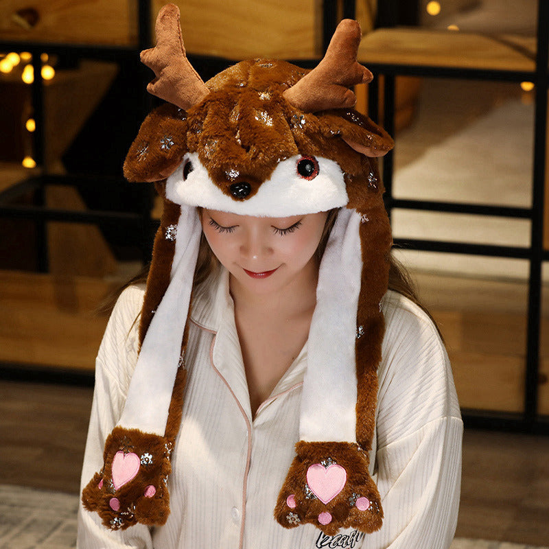 Whimsical Interactive Santa Hat with Long Straps-New Snowflake Elk-Theone Apparel