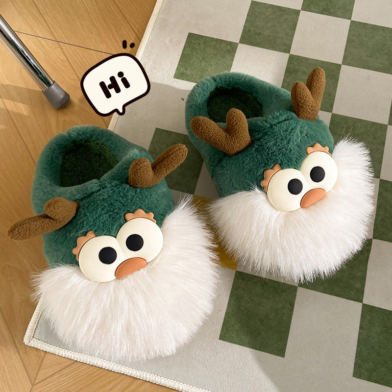 Whimsical Reindeer Santa Claus themed Green and White Slippers-Theone Apparel