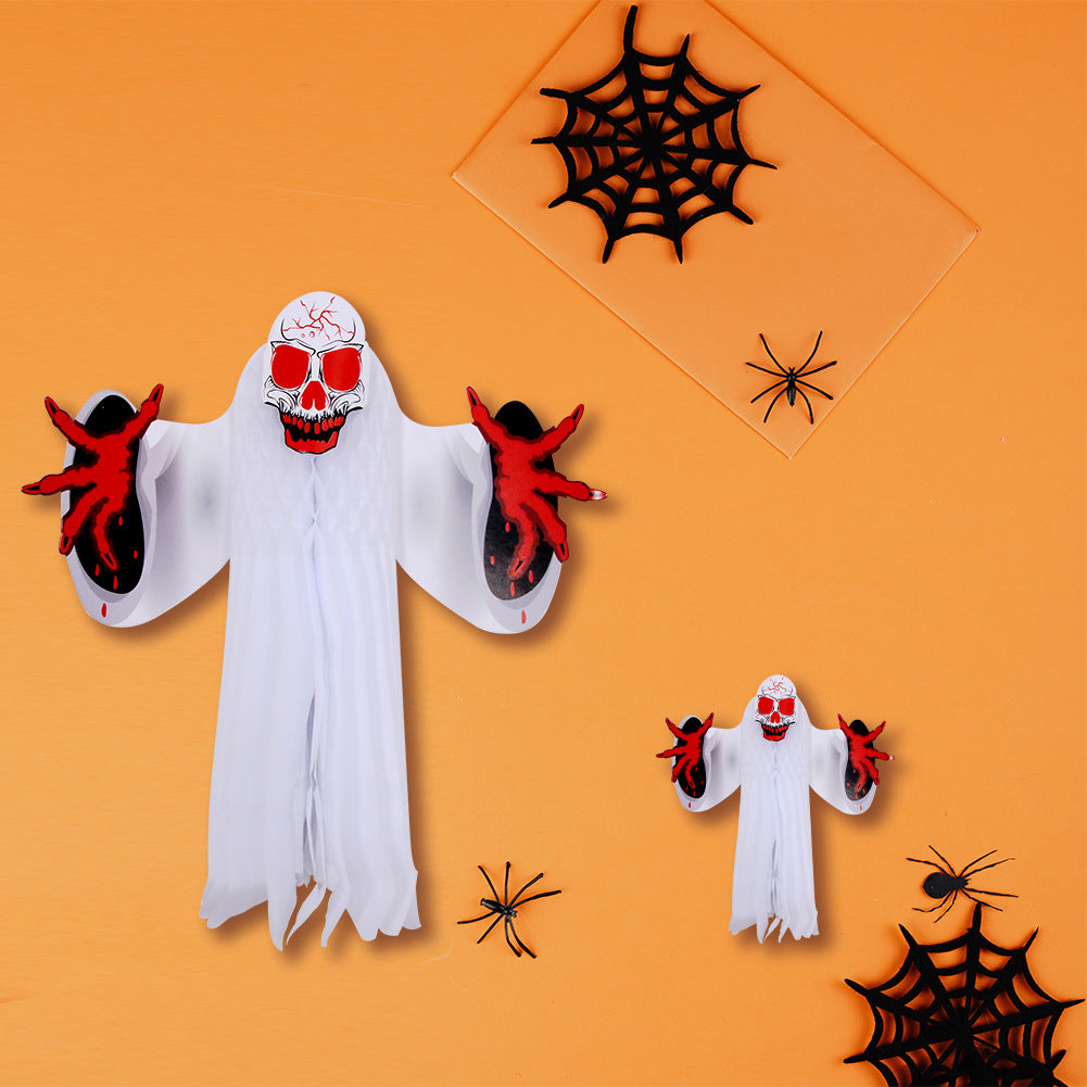 Whimsical Sheet Ghost Halloween Decoration with Red Skull and Hands-Theone Apparel