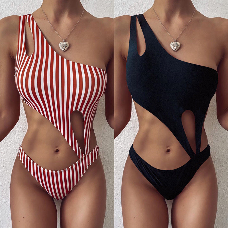Women's Asymmetrical One Piece Solid Color Swimsuit-Theone Apparel