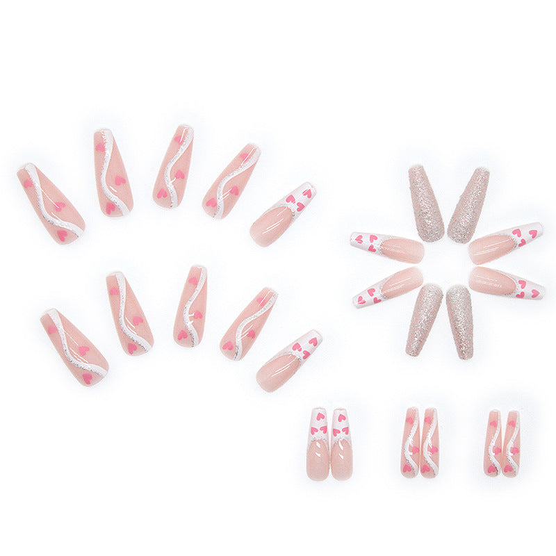 Women's Coffin Shaped Pink Nail Set with Gray Accent Nail-Theone Apparel