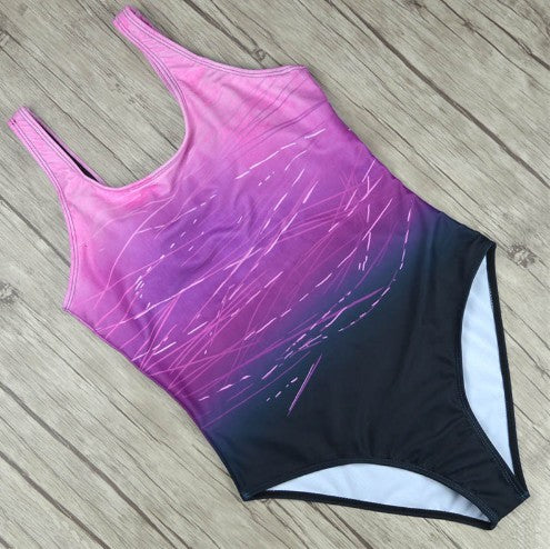 Women's One Piece Ombre Color Swimsuit with Strappy Back-Theone Apparel