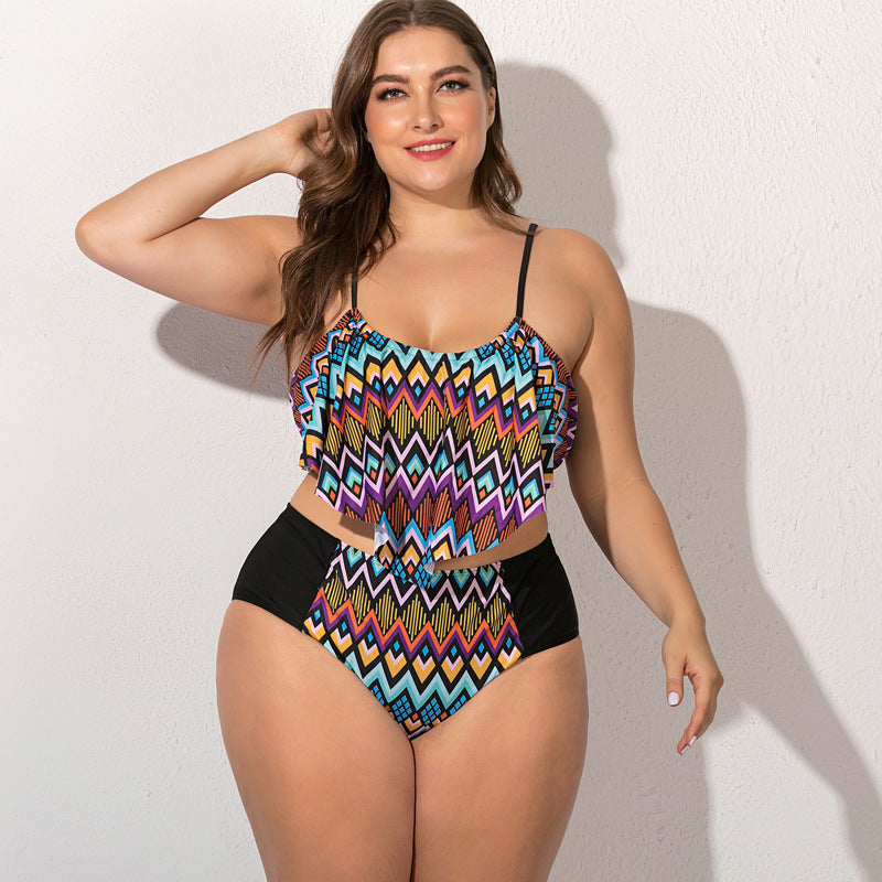 Women's Plus Size Two Piece Peach Themed Swimsuit-Blue/Black-Theone Apparel