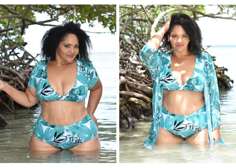 Women's Three Piece Tropical Plus Size Bikini Set-Theone Apparel