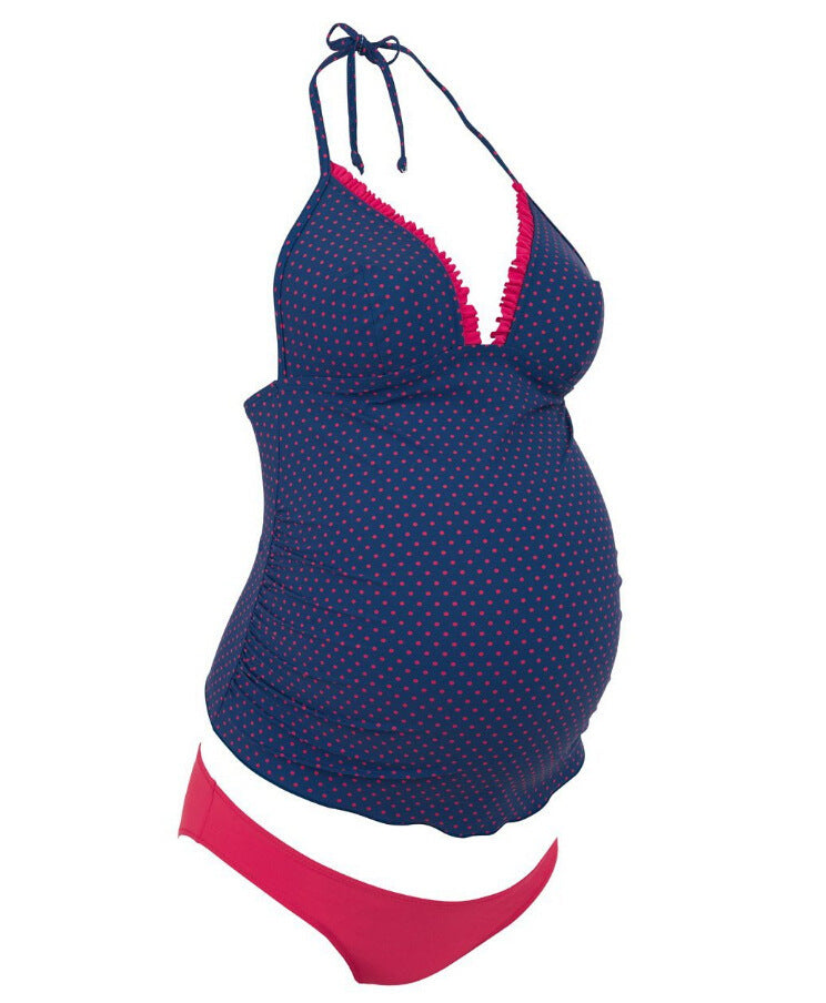 Women's Two Piece Maternity Swimsuit in Blue and Red-Theone Apparel