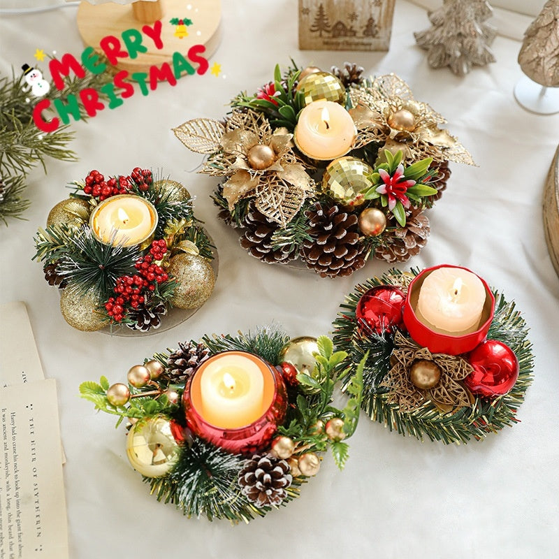 Wreath & Ornament Votive Candle Holder Christmas Centerpiece in Assorted Styles-Theone Apparel