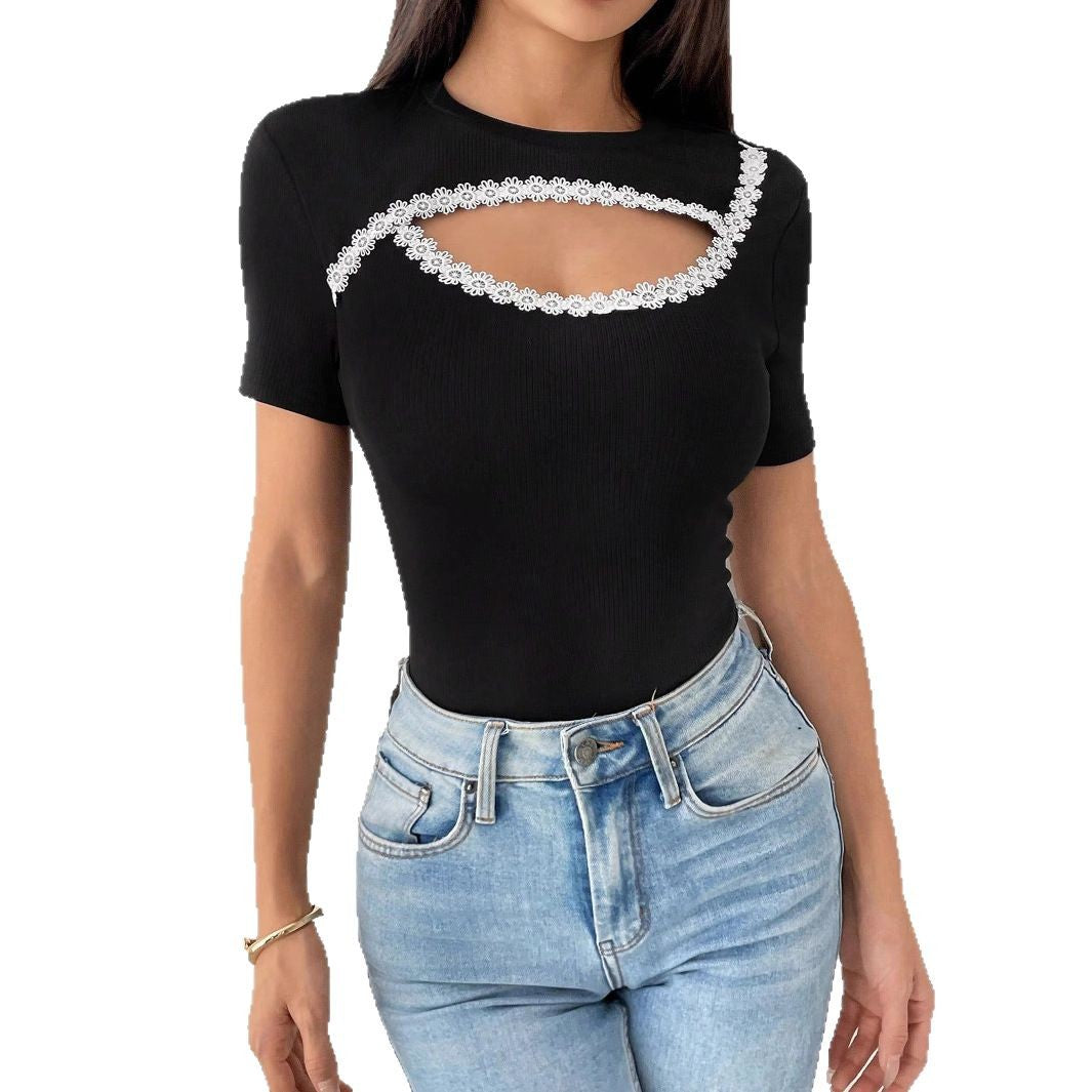 Round Neck Slim Fit Short Sleeve T Shirt For Women