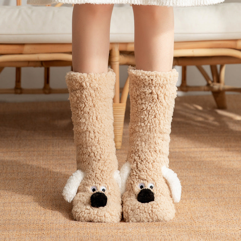 Soft and Thick White Winter Socks with Cute Dog Ears