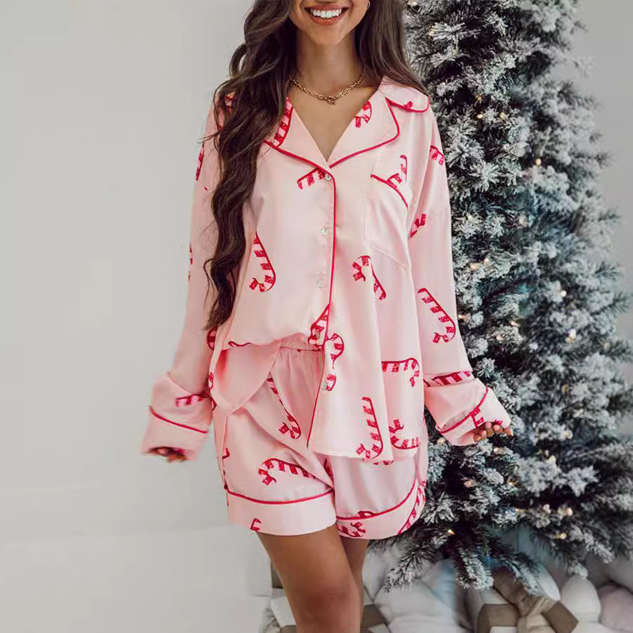 Women's Candy Cane Two Piece Christmas Pajama Set in Pink and Green