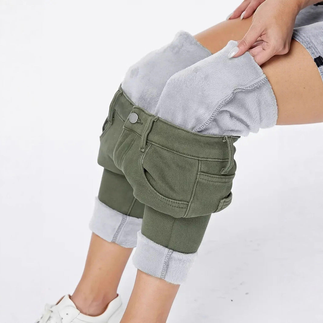 Dark Green Washed High Waist Slim Fit Skinny Denim Trousers