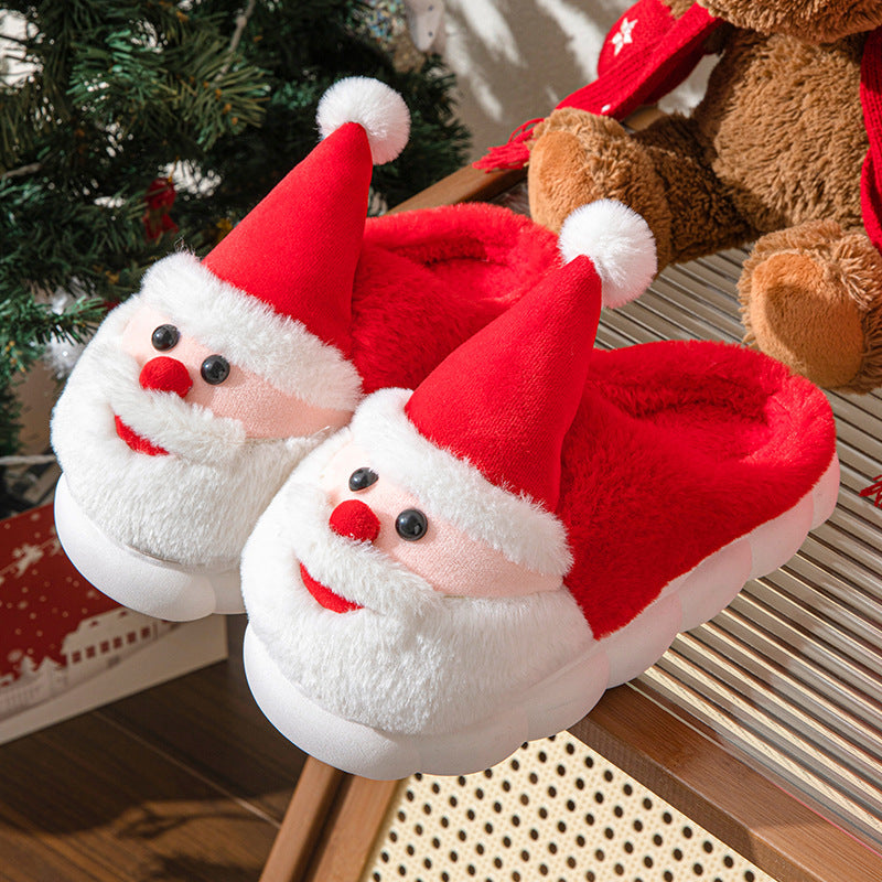 Puffy 3D Santa Claus Themed House Slippers in Green and Red