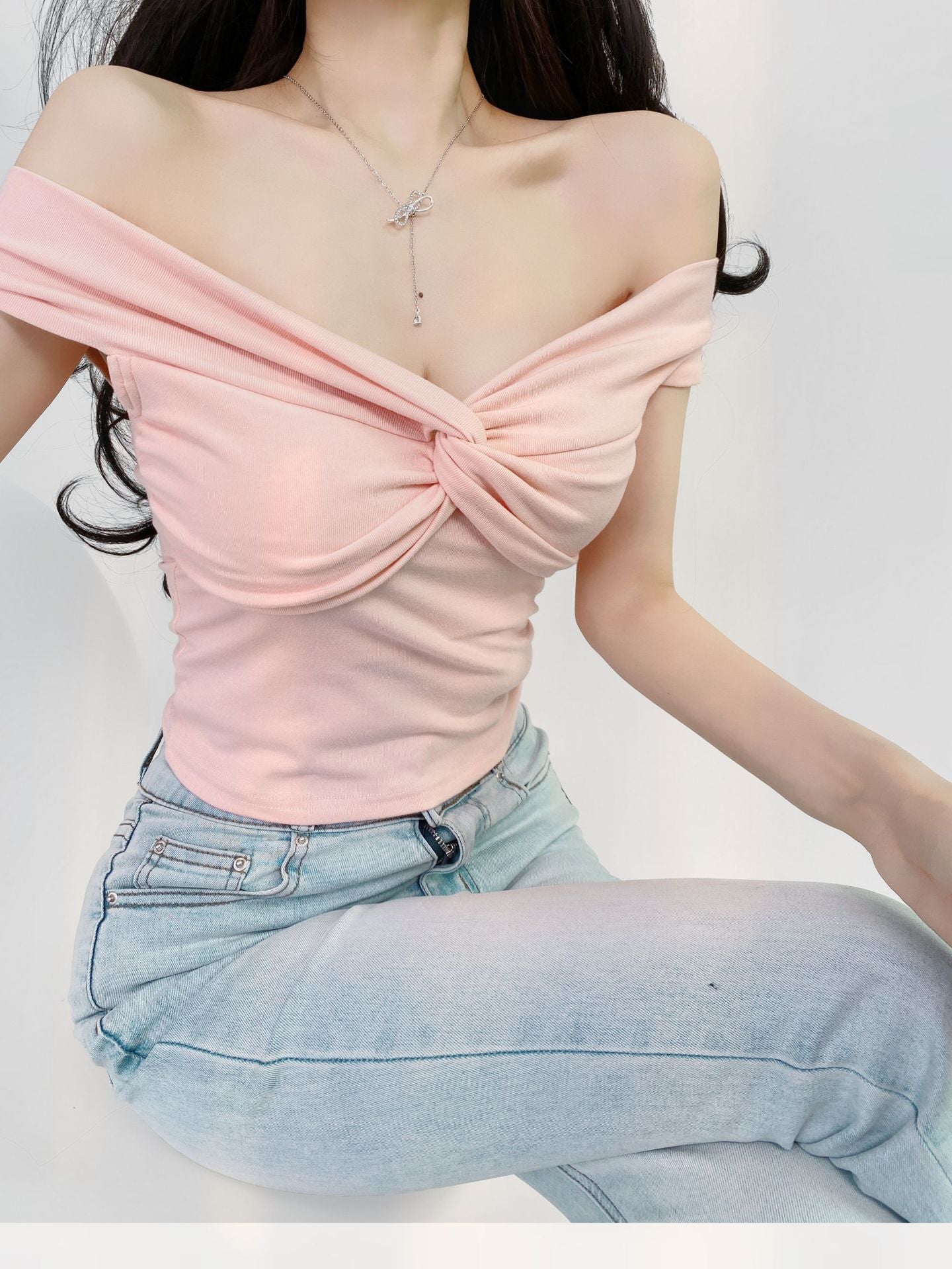 Pleated Twisted Layered Short Sleeve Stretch Top For Casual Outfits