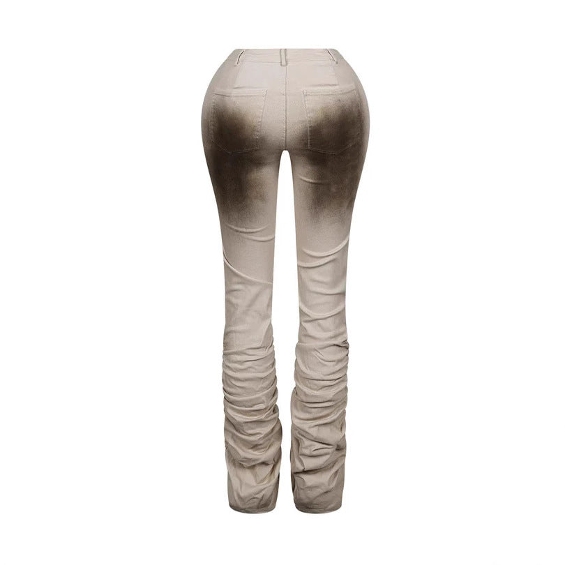 Fashionable Sexy Slim-fit Distressed Retro-style Stacked Pants