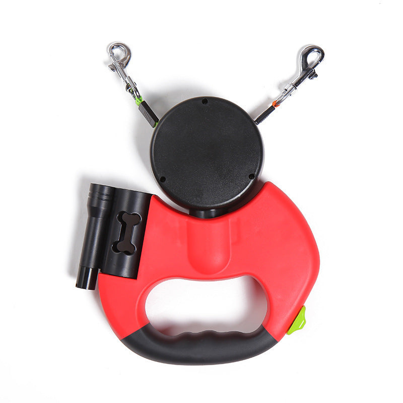 Retractable Reflective Dual Dog Leash With LED Lights