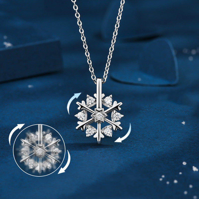 925 SIlver Glamorous Rhinestone Spinning Snowflake Women's Chain Pendant Necklace in Assorted Finishes