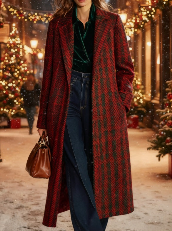 Plaid Casual Long Wool Coat