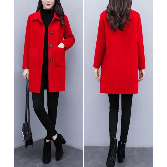 Loose Mid-Length Oversized Wool Coat For Women