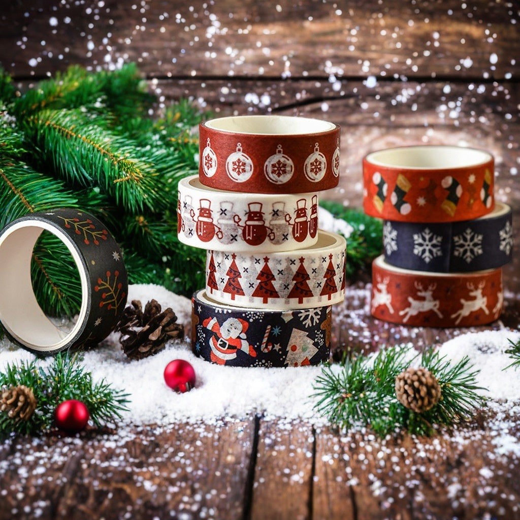 Washi -tape met kerstthema en kerstcadeau -inpaktape