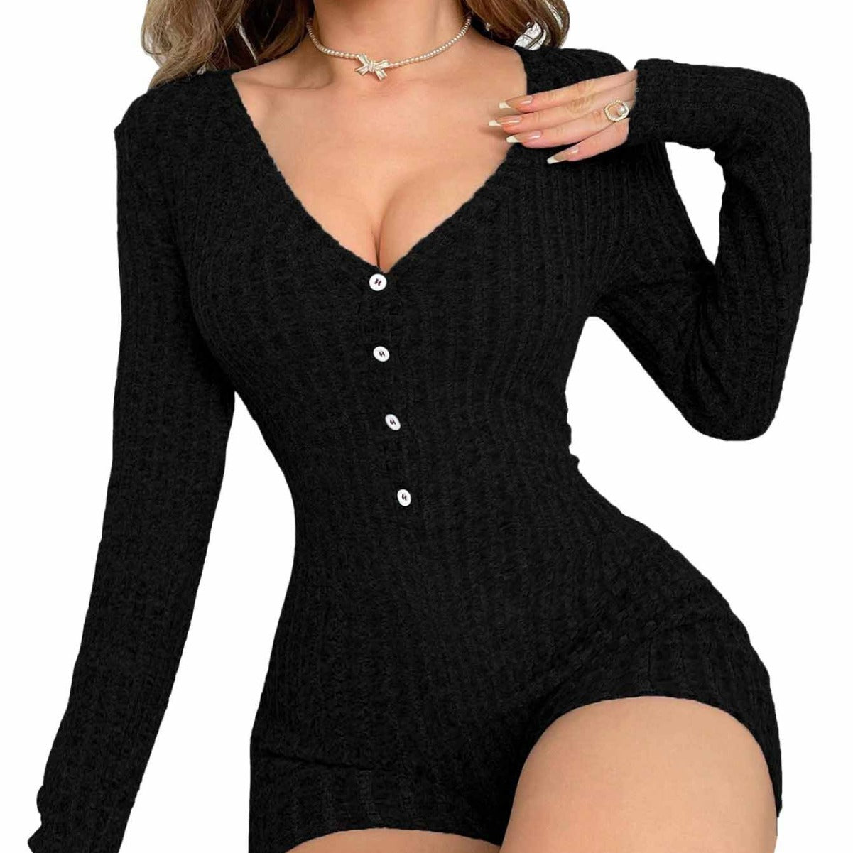Women's Pure Desire Style Home Jumpsuit AutumnWinter Comfortable Casual Slim-Fit Three-Point Jumpsuit