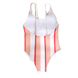 Women’s One Piece Orange and Red Vertical Stripe Swimsuit