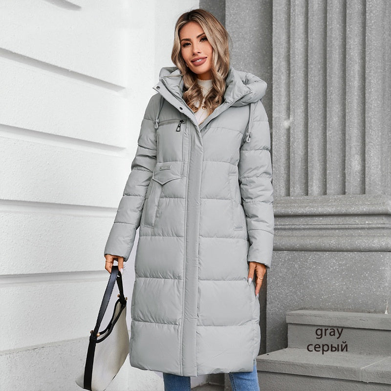 Women's Long Hooded Zip-up Cotton Coat
