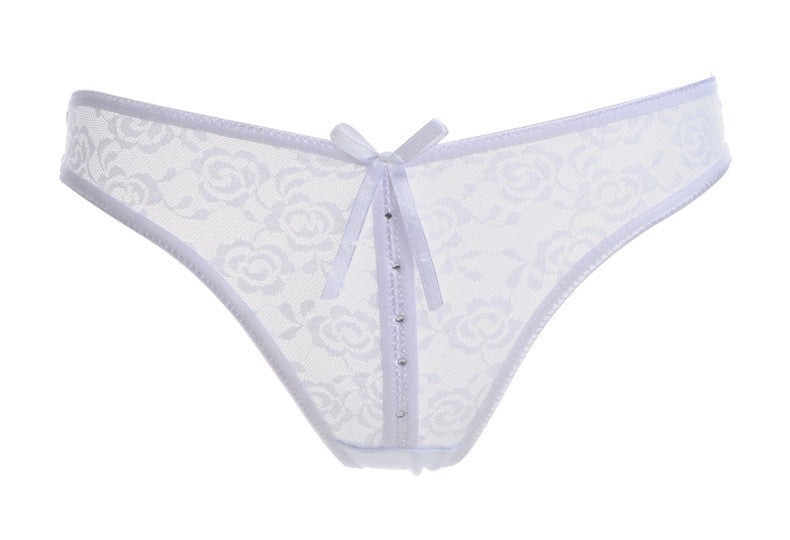 Lacy Low Waist Semi Transparent Bow Thongs