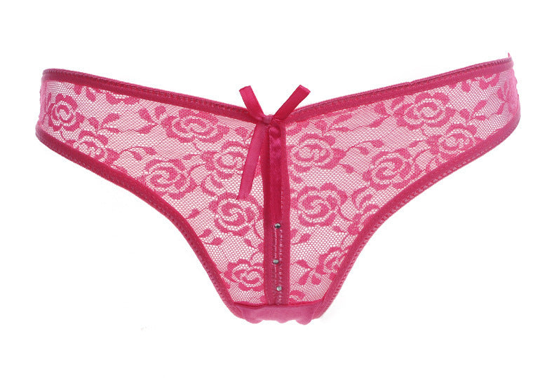 Lacy Low Waist Semi Transparent Bow Thongs