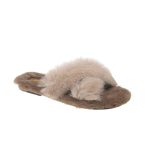 Fuzzy Fur Crisscross Slipper Shoes