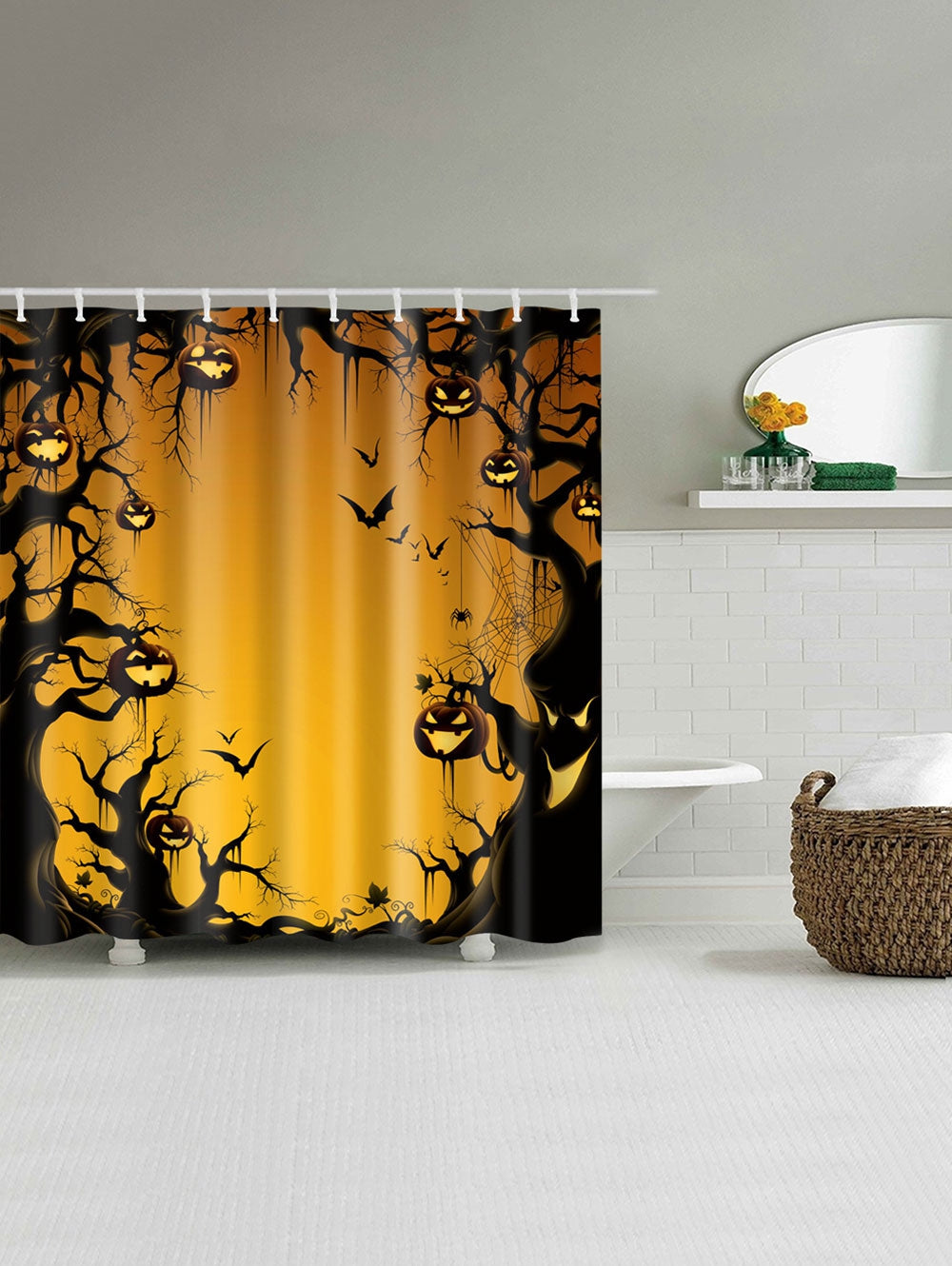 Halloween Tree and Pumpkin Shower Curtain