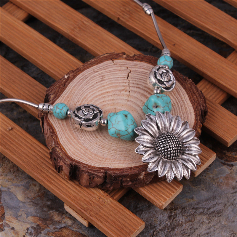 Sunflower and Turquoise Necklace