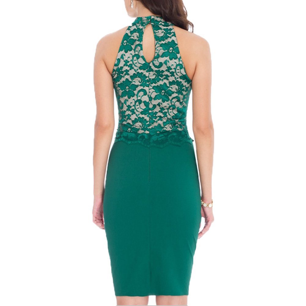 Lace Bodice Fitted Halter Dress