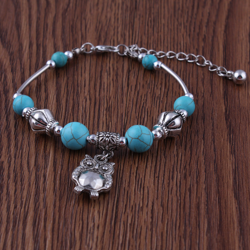 Turquoise Owl Charm Bracelet