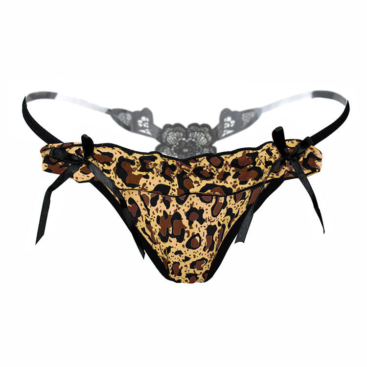 Tanga con espalda de flores y estampado de leopardo