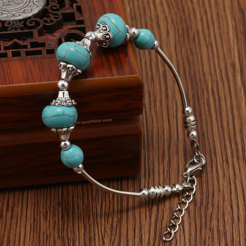 Round Turquoise Beaded Metal Bracelet