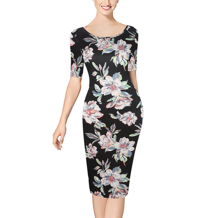 Patterned Deep Scoop Neck Sheath Dress