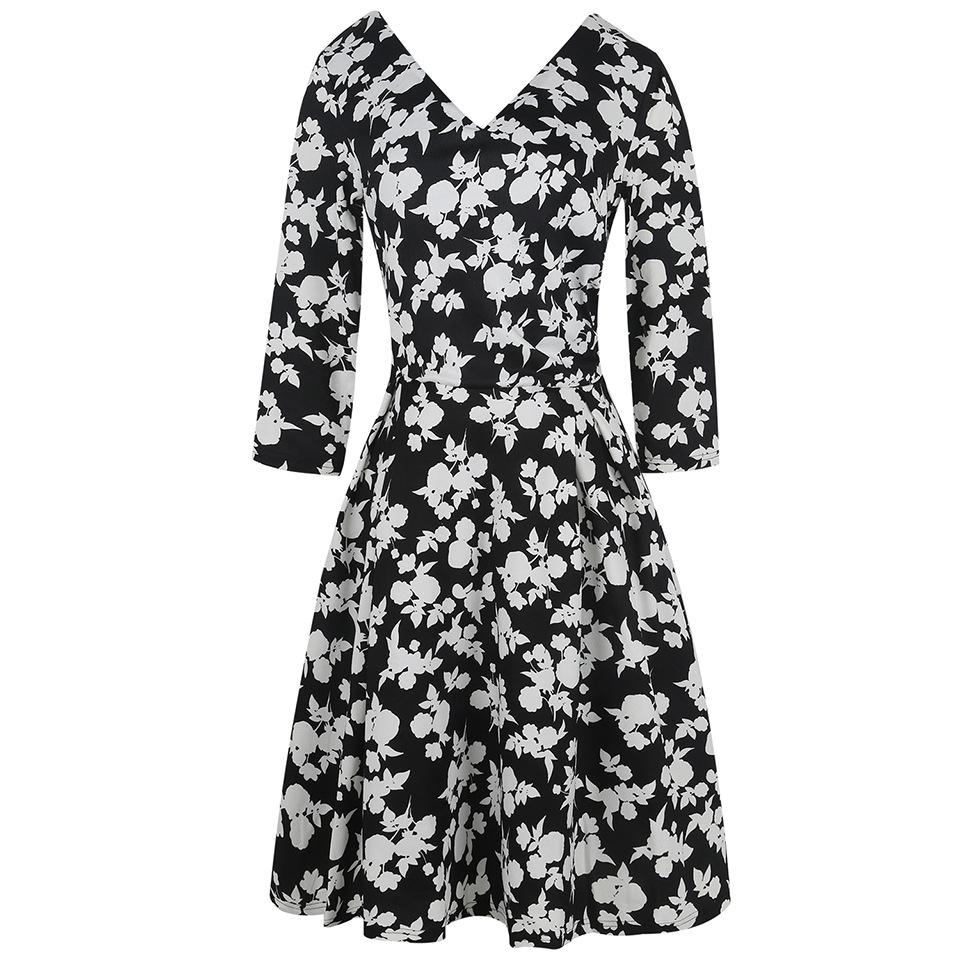 Floral Three-Quarter Sleeve Surplice Dress