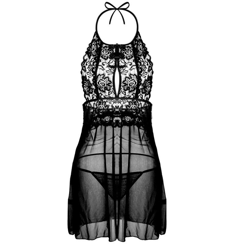 Lacy Keyhole Halter Lingerie Dress