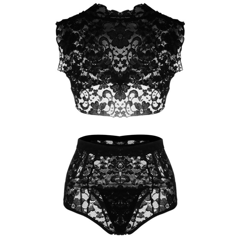 Tie Front Crop High Waist Lingerie Set