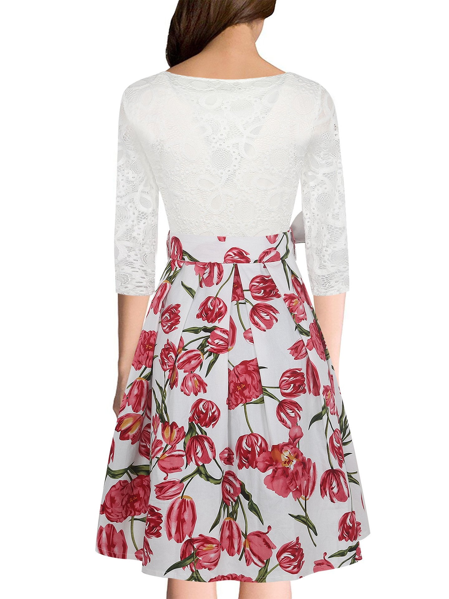 White Lace Bodice Floral Dress