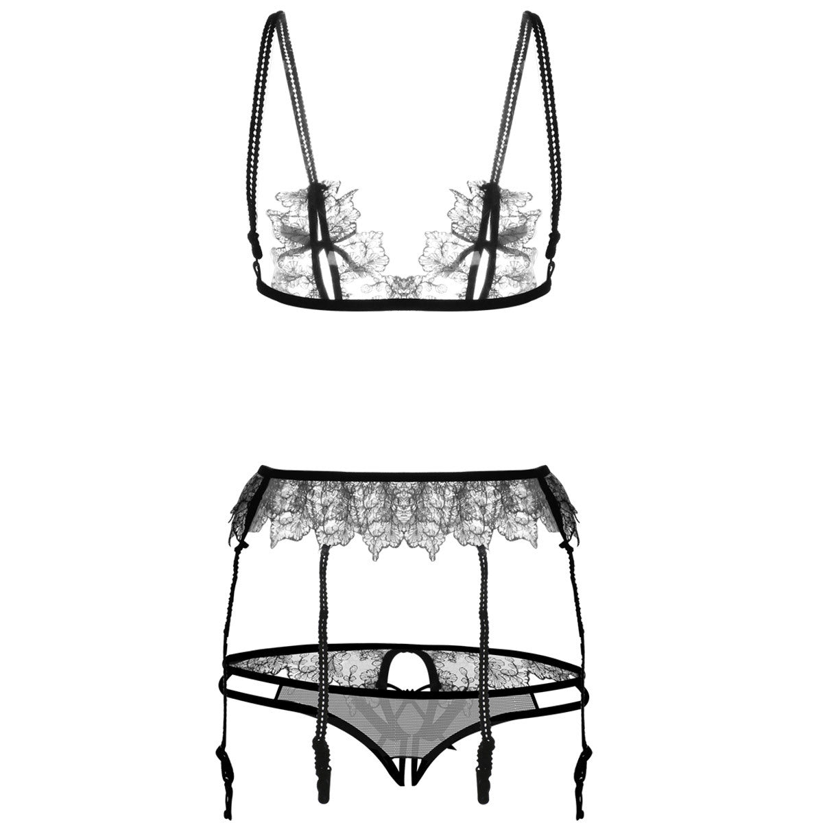 Peekaboo Pocket Lace Bra and Garter Set