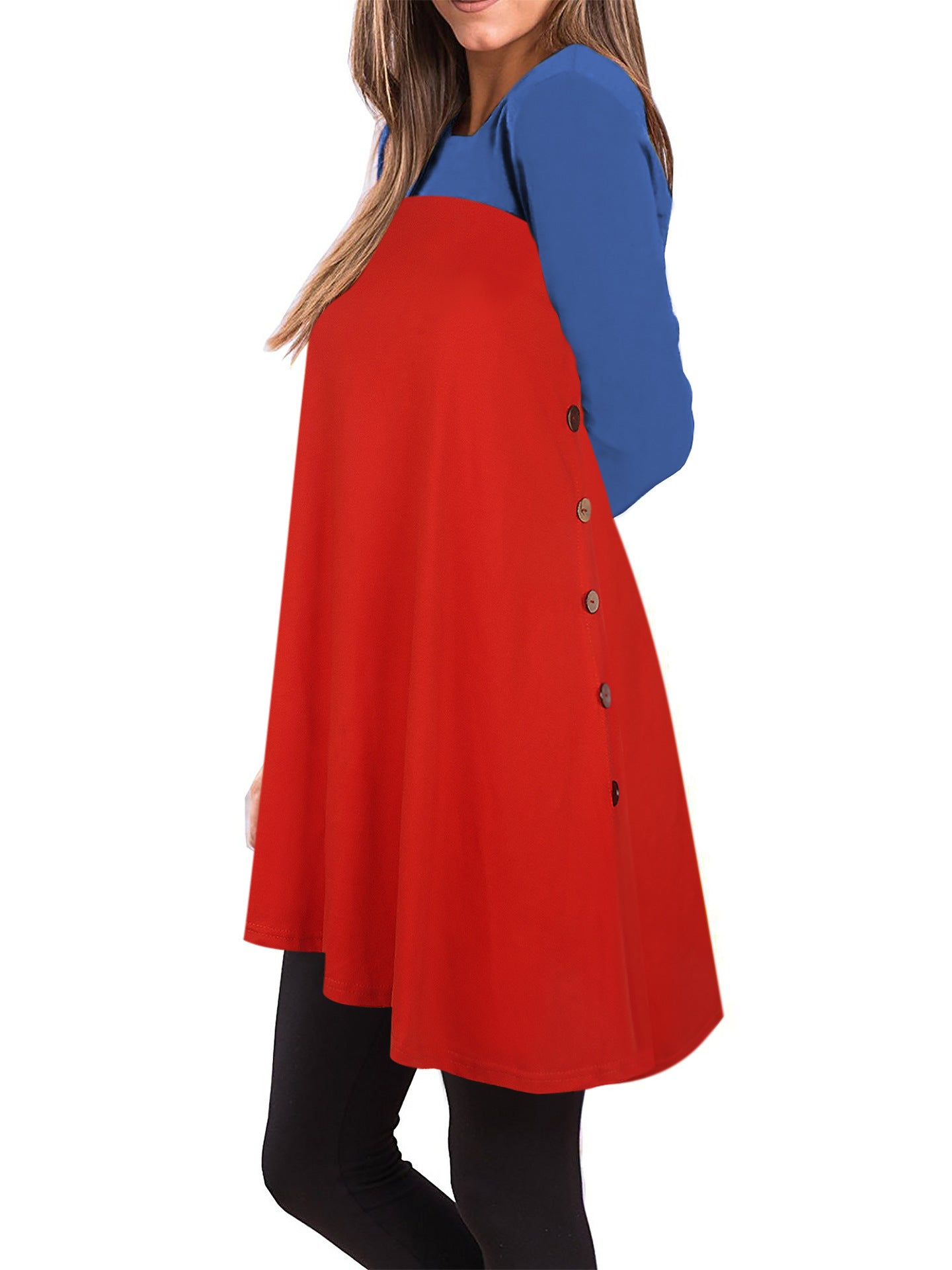 Color Block Button-Accent Shift Dress - Theone Apparel