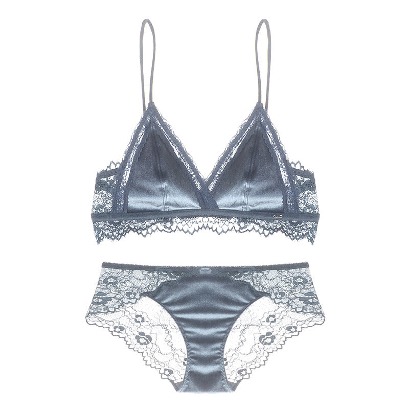 Satiny Lace Triangle Bra and Panty Set