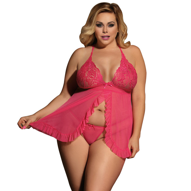 Plus Size Open Front Sheer Lace Set